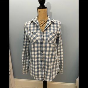Blue and white plaid button down long sleeve shirt size small very pretty.